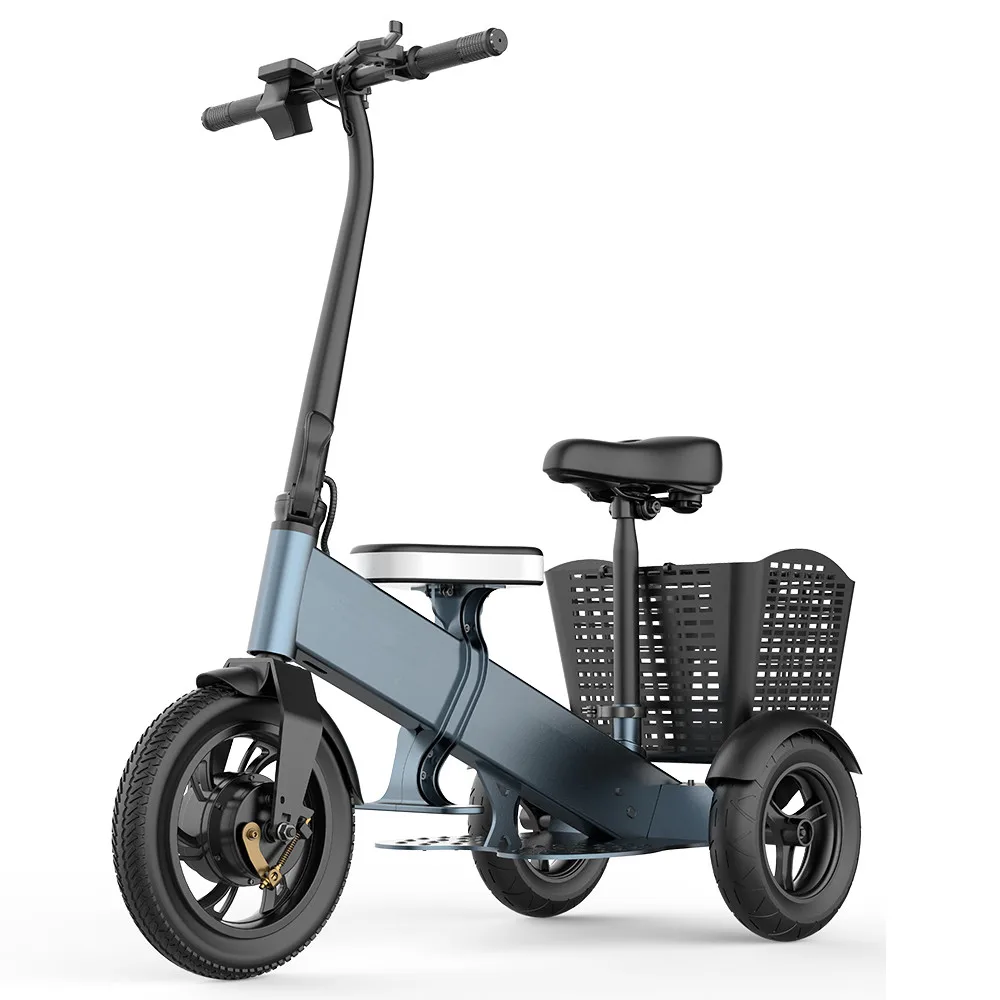 Folding Electric Tricycle Scooter with Seat for Cargo, Parent-Child, Three-Wheel Battery Car, 12 \