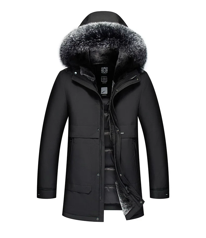 90% White Goose Down Jacket Men Mid-length 2023 Winter Down Jackets Warm Thickened Down Coats Mens Coat Hooded Fox Fur Collar