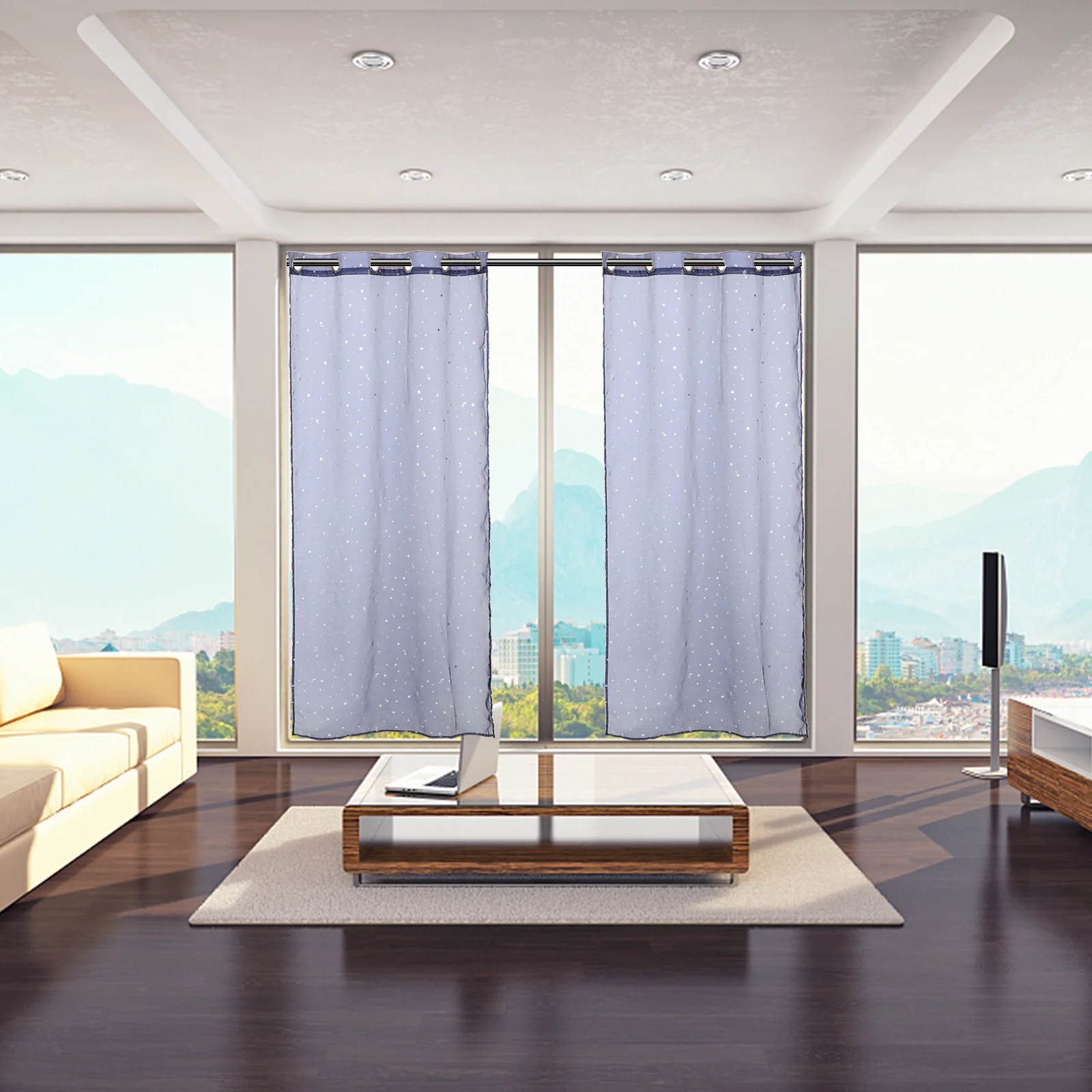 

Navy Blue Exquisite Sheer Curtains Polyester Fiber Window Drapes Home Bedroom Living Room Soft Light Filtering Voile