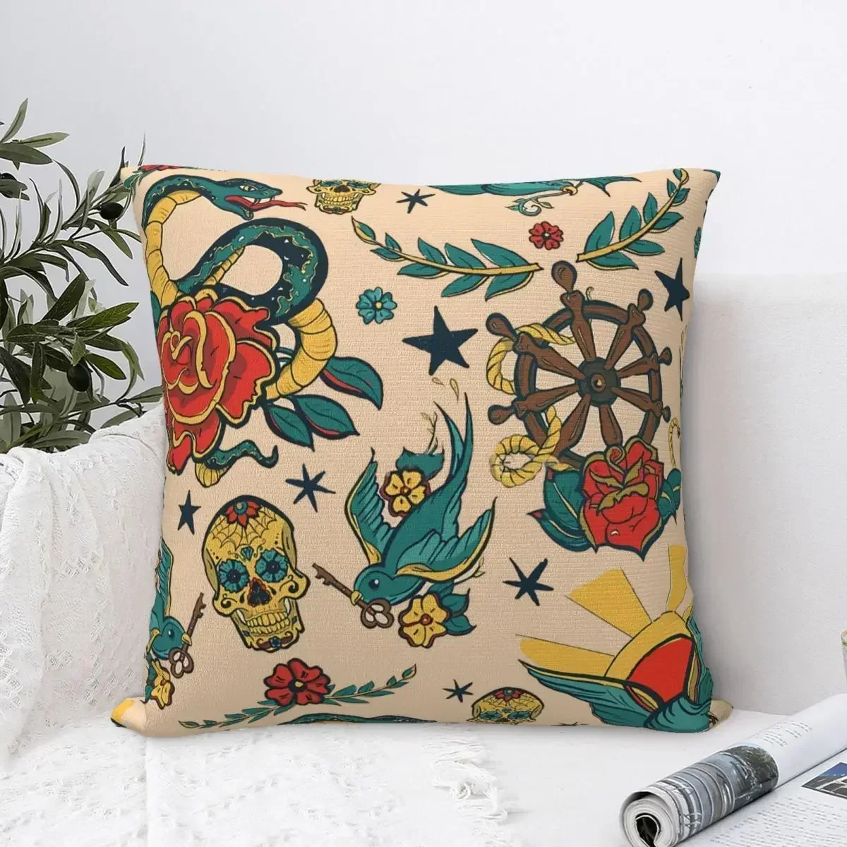 Punk Pattern Design And Illustration Throw Pillow Case Tattoos Art Cushion For Home Sofa Chair Decorative Hug Pillowcase
