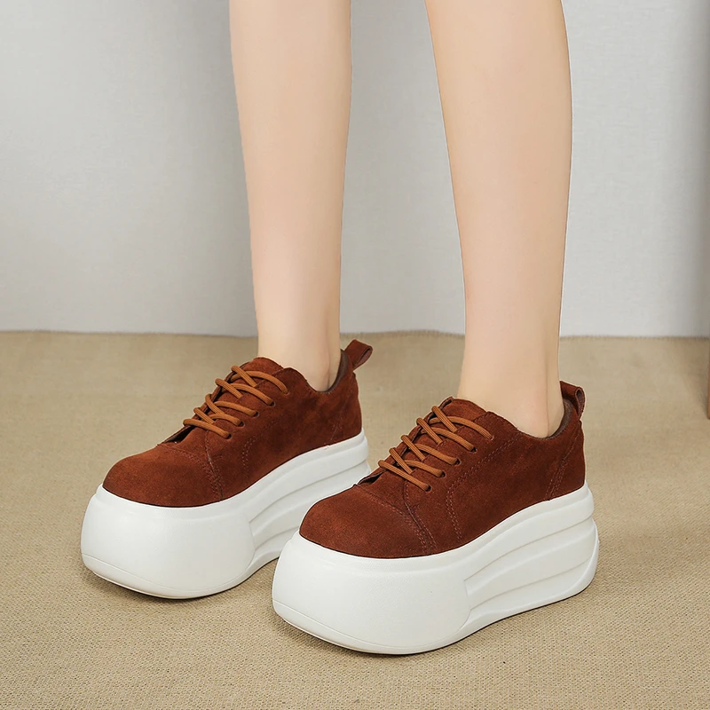 

6.5CM Microfiber Leather Chunky Sneakers New Autumn High Platform Wedge Heels Casual Shoes Breathable Comfortable Dad Shoes