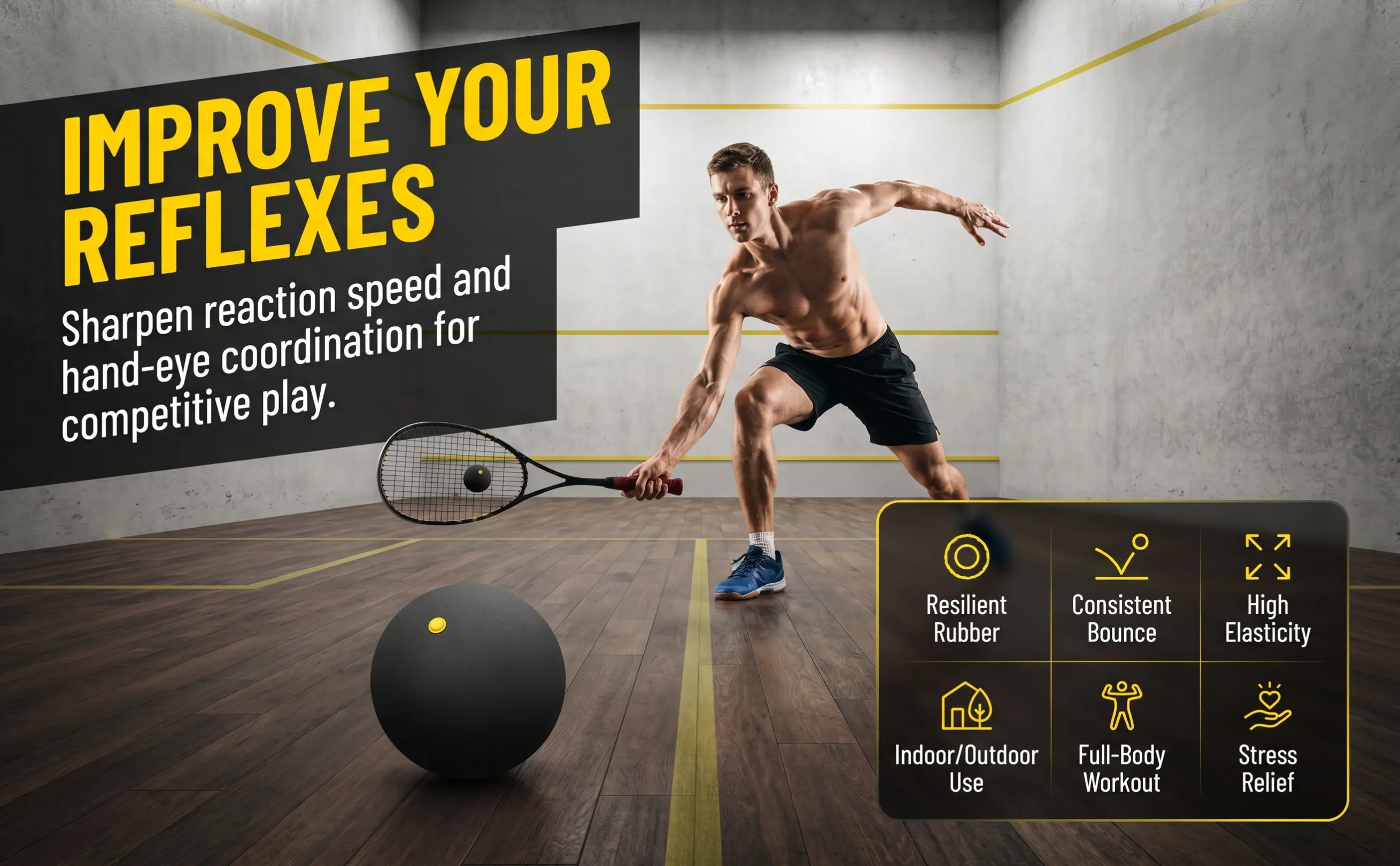 4Pcs Squash Balls Official Style Rubber Squash Ball Set for Beginners Advanced Players Training Reaction Speed Hand Eye