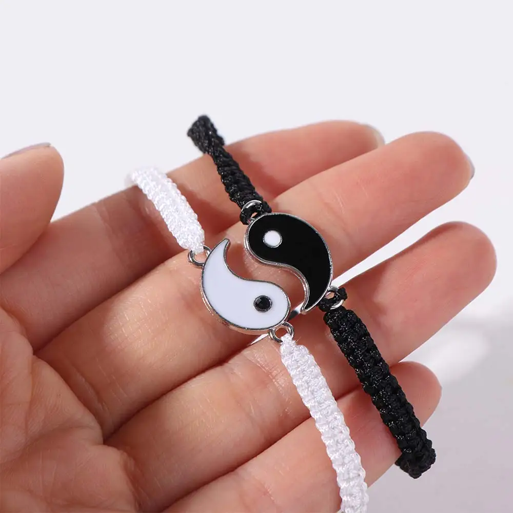 1 Pair Chinese Style Taichi Bracelets Yin and Yang Bagua Taichi Friend Bracelet Handmade Balanced Taichi Hand Rope Wedding