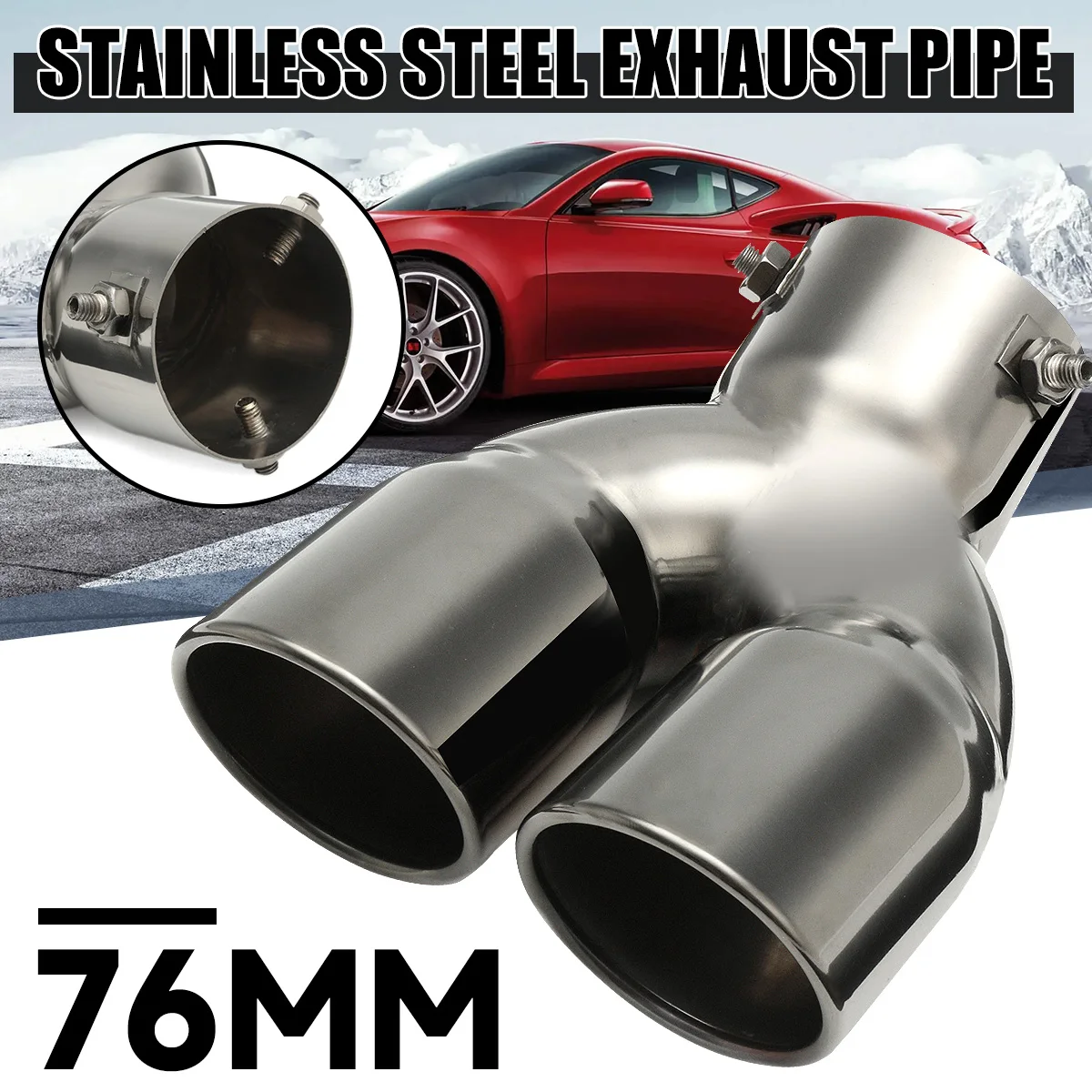 76mm Universal Chrome Stainless Steel Car Rear Round Exhaust Pipe Tail Muffler