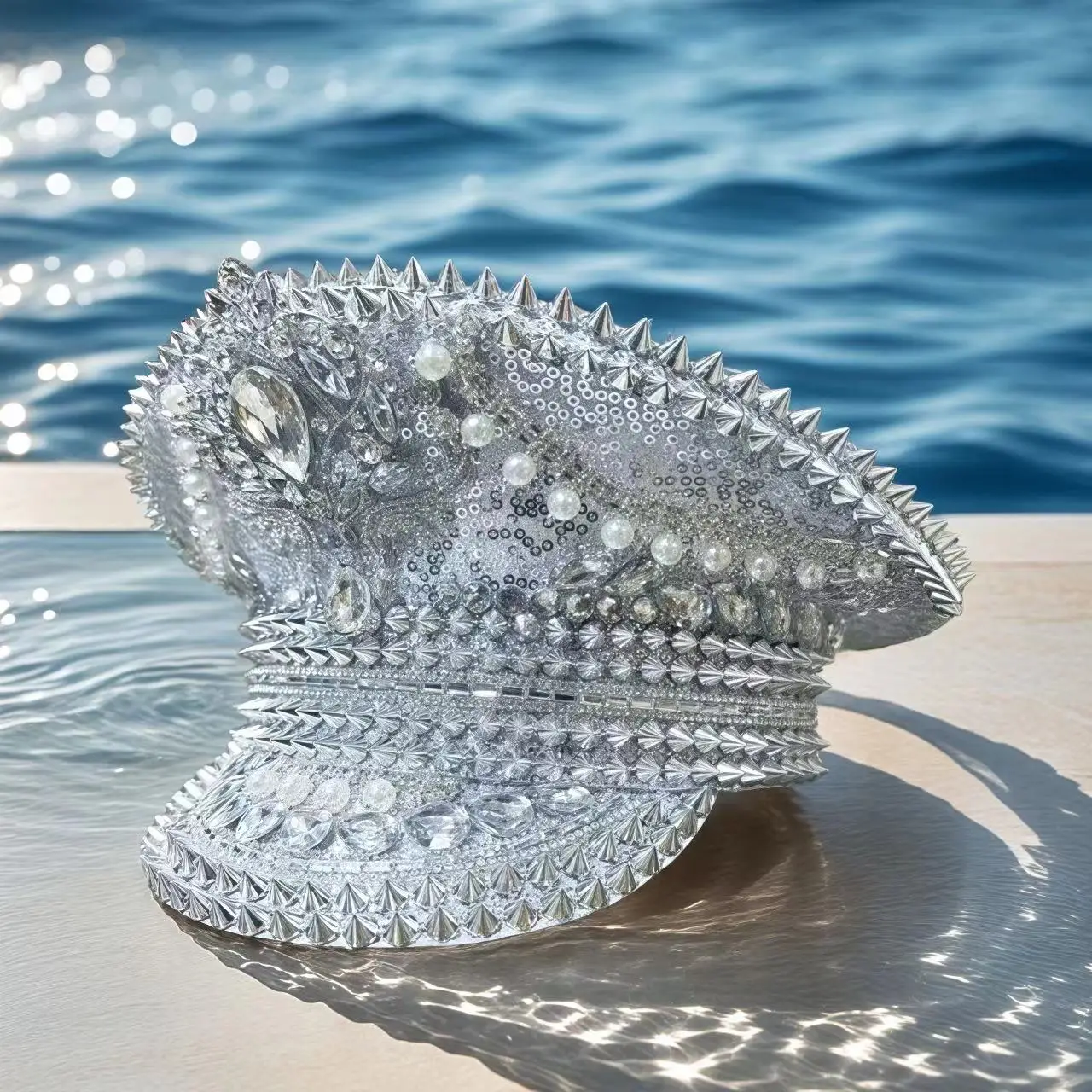 HongLuan Srebrny Kapelusz na Halloween dla Dorosłych, Kapitańskie Kapelusze z Cyrkoniami na Festiwal Burning Man dla Kobiet, Akcesoria do Cosplay dla Kobiet