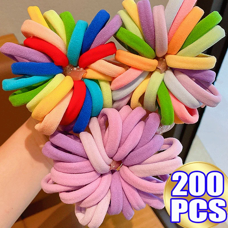 50/200pcs Colorful Elastic Hair Band Ties Straps Colets Scrunchies Gum Accessory For Girl Women Children Kid Pigtails Holder