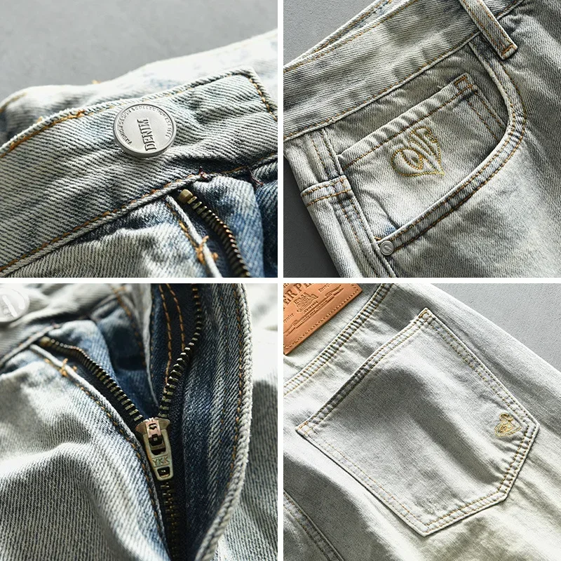 Spring New MensJeans High Street Y2k Baggy Jeans Mid-waist Washed Vintage Blue Jeans Youth Streetwear Fashion Men's Denim Pants
