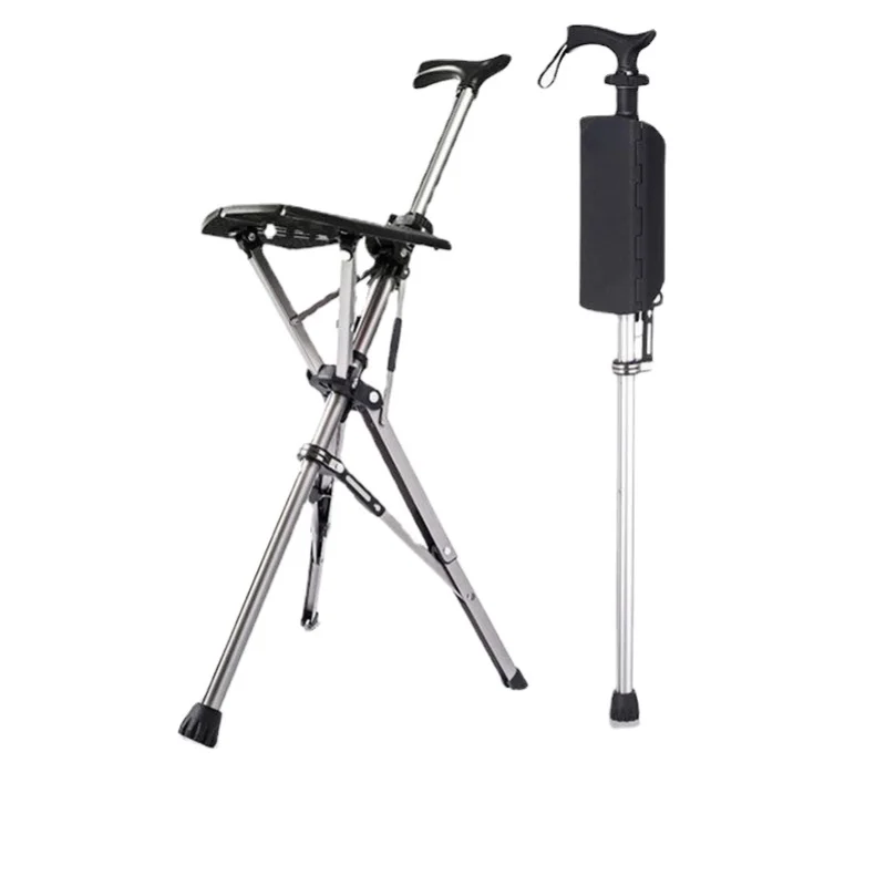 

Folding Crutch Chair Elderly Hand Stool Light and Portable Delta Chair Can Sit Non-Slip Walking Stick