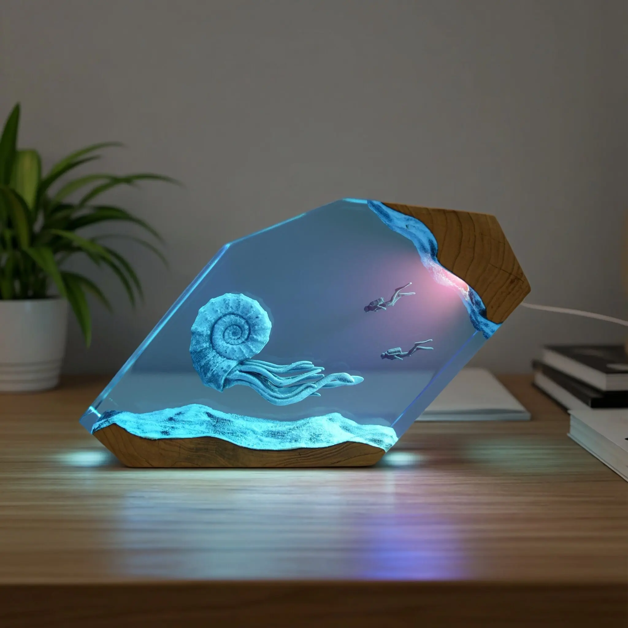 Solid Wood Resin Marine Atmosphere Lighting Sculpture Decorative Item for Creative Home Decoration Craftwork Gift