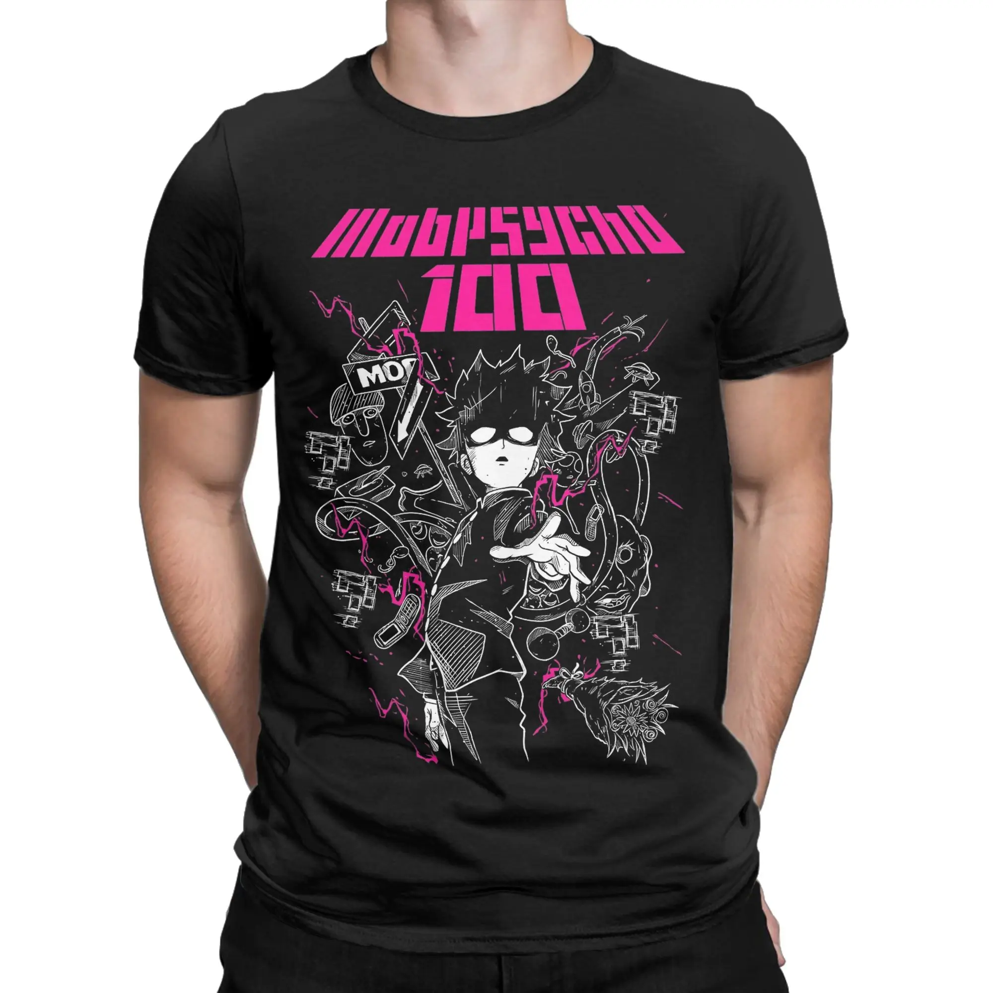 Funny Anime Mob Psycho 100 T-Shirt for Men Round Neck 100% Cotton T Shirt  Short Sleeve Tee Shirt Birthday Present Tops view 2