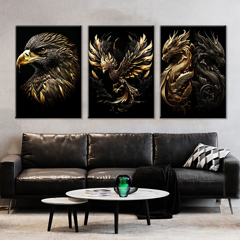 Black and Gold Animals Canvas Painting And Prints Lion Tiger Posters Wall Art Picture For Living Room Home Decor Frameless Gifts