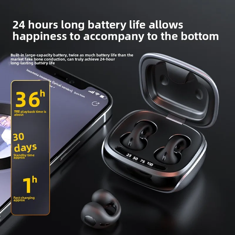 JX80 공기 전도 핀치 이어 블루투스 헤드폰, 제트 코드 소음 감소 개인 모드 대용량 지연 없음 헤드폰