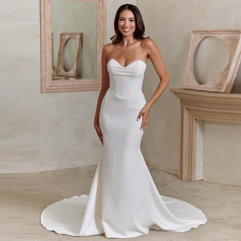 

Simple Jersey Floor-Length Wedding Dresses for Sleeveless Strapiess Strap Bridal Growns with White Mermaid Vestidos De Novia