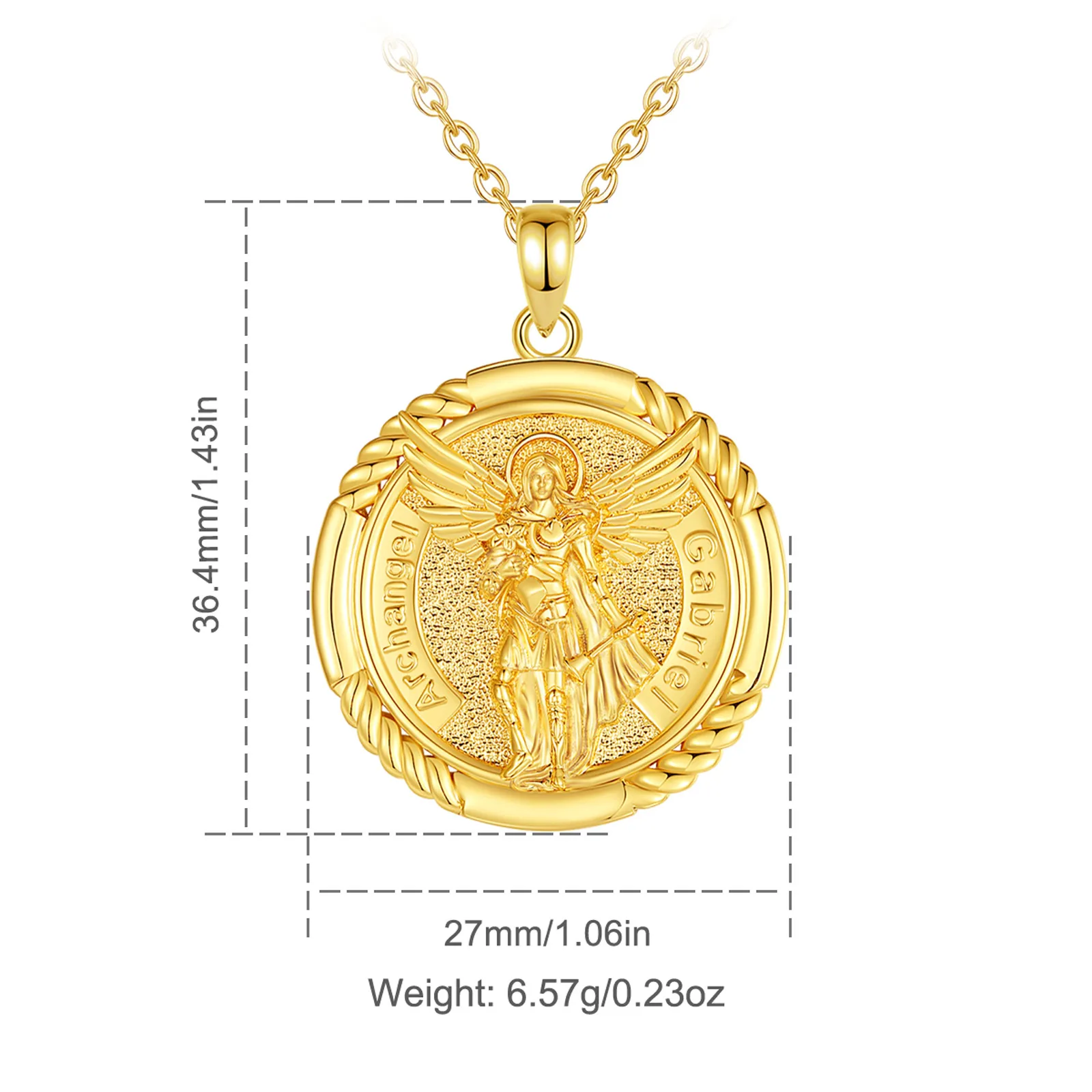 Eudora 925 Sterling Silver St.Gabriel Archangel Necklace 18K Gold Religious Rune Amulet Pendant Men Women Personality Jewelry