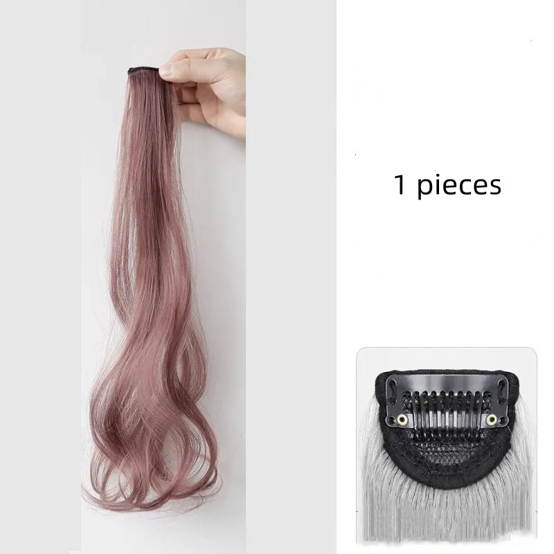 

Colored Hair Streaks Clip In Extensions 1 Piece Curly Synthetic Hair Seamless Undetectable Tape In Hair For Women Peekaboo Style