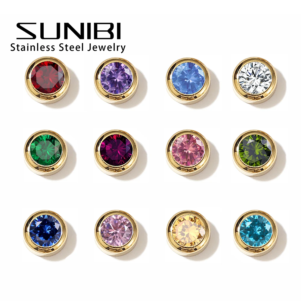 SUNIBI Urok ze stali nierdzewnej Kryształowy naszyjnik Wisiorek Birthstone Charms do tworzenia biżuterii Kolczyki damskie Akcesoria DIY
