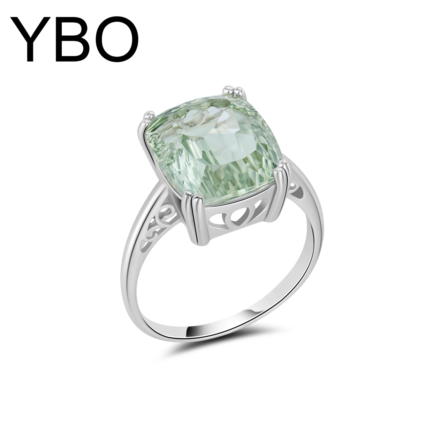 

YBO Fine Jewelry Natural Gemstone Green Crystal Rings For Women Bridal Wedding Engagement Ring 925 Sterling Silver Jewel Gifts