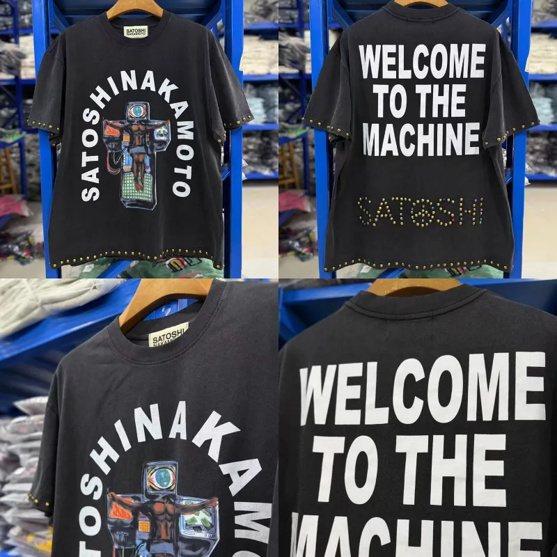 Streetwear Brand Men's Women's Satoshi Nakamoto Short Sleeved Retro Washed Black Distressed Hip Hop T-shirts
