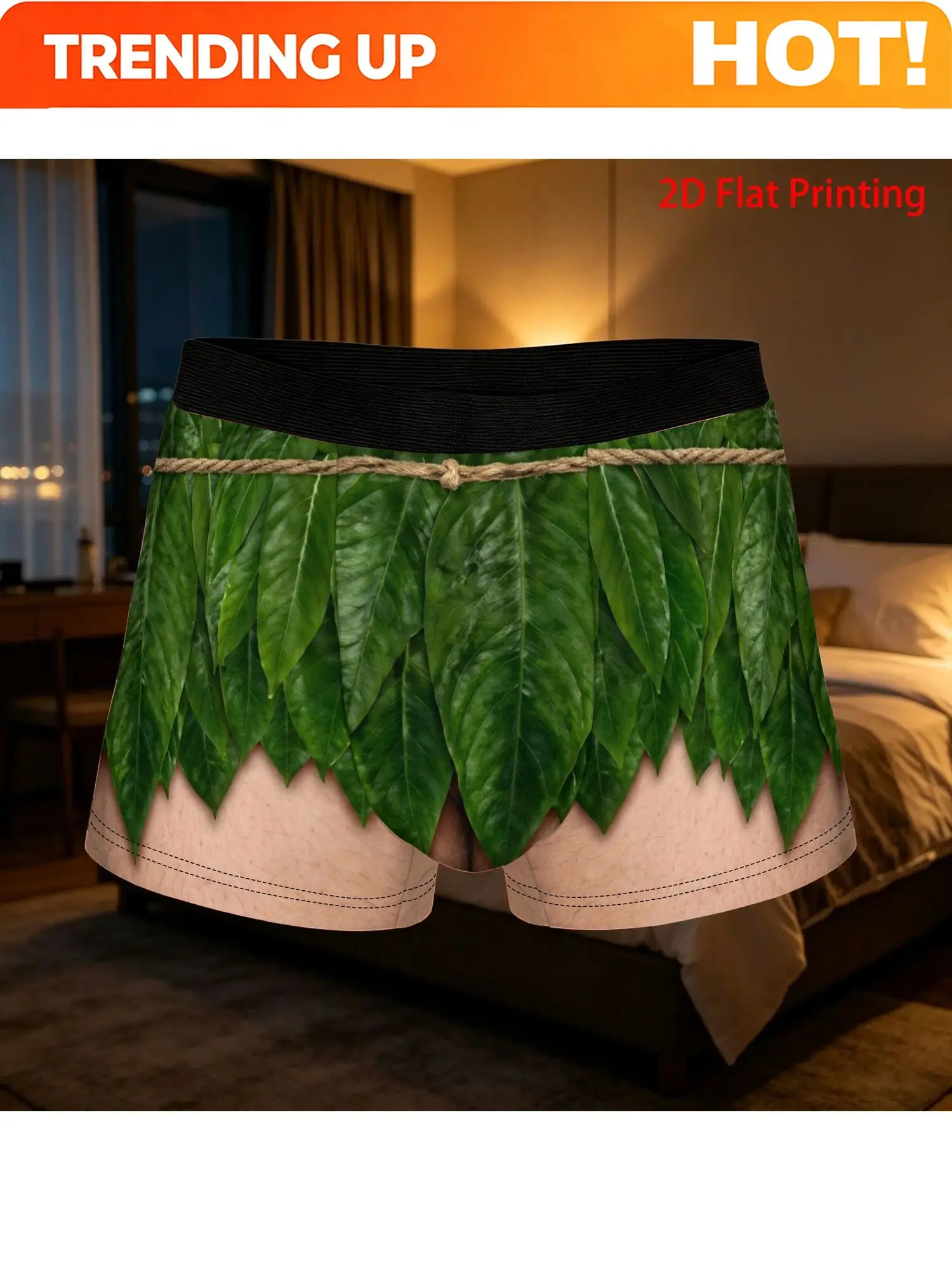 Customization Printed Design Not Textured 1pc Interesting Funny Green Leaf Nature Funny Pattern Underpants Homme Panties For Man