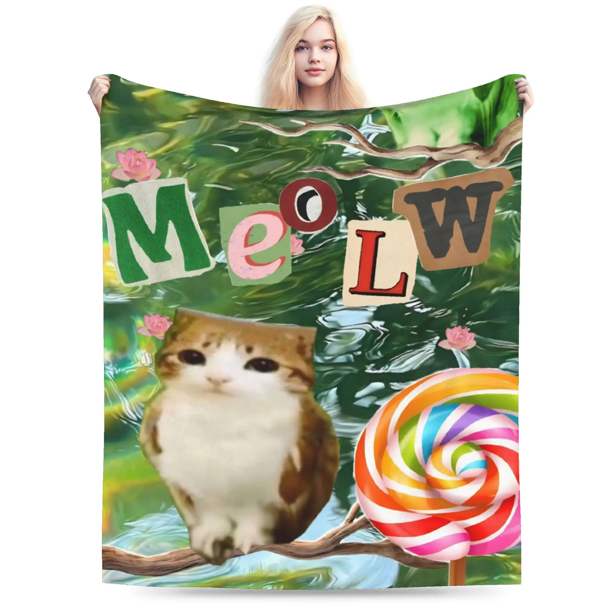 

Пледы Meowl Cat Owl Meme из флиса для весны/осени: дышащие, очень теплые, для дома и путешествий, плюшевое тонкое одеяло