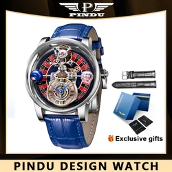 PINDU Designs Las Vegas Celestial Series Roulette Creative Watch Quartz Watch For Your Creative Wrist Rose Gold Leather Watches