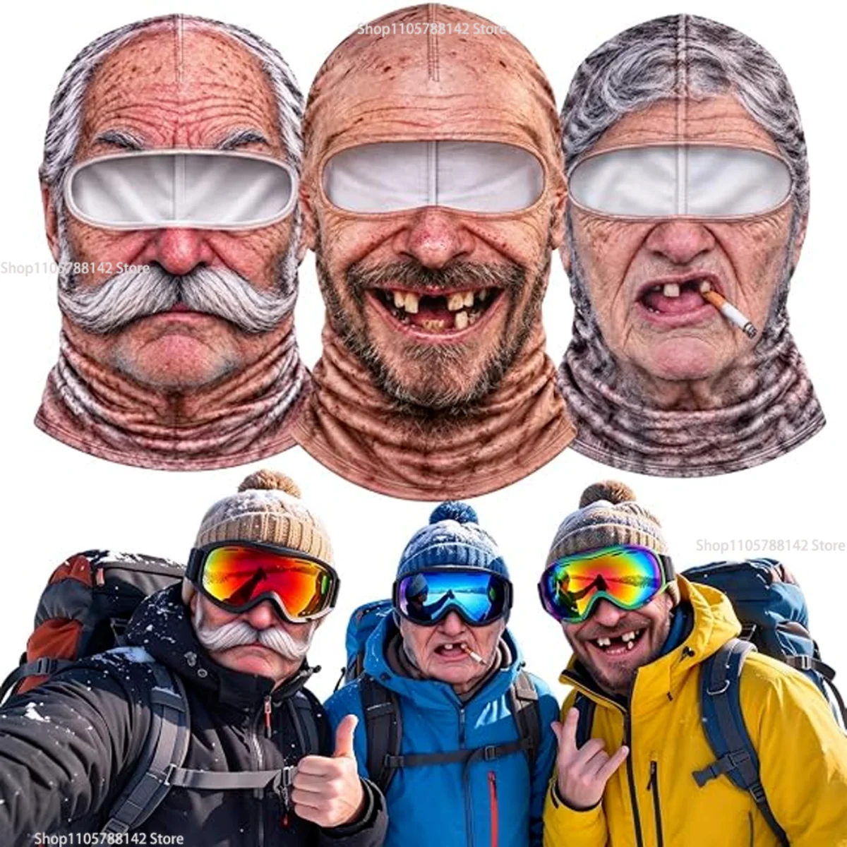 Old Man Ski Mask Novelty Winter Face Cover for Skiing Outdoor Parties Gifts Winter Funny Full Face Realistic with Neck Coverage