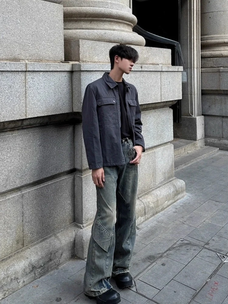 

Мужские джинсы в стиле ретро American Washed: прямые, свободные, расклешенные, с пэчворком, для повседневной носки, всесезонные, износостойкие