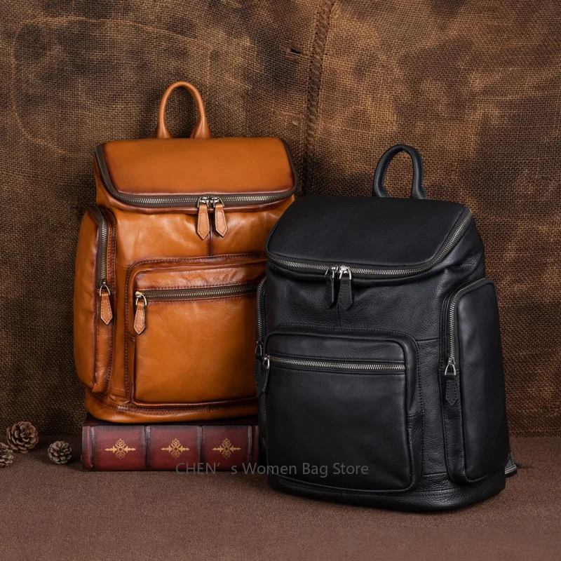 

Vintage Genuine Leather Men Backpack Large Capacity Outdoor Travel Bags Natural Soft Cowhide Fashion Laptop Backpacks