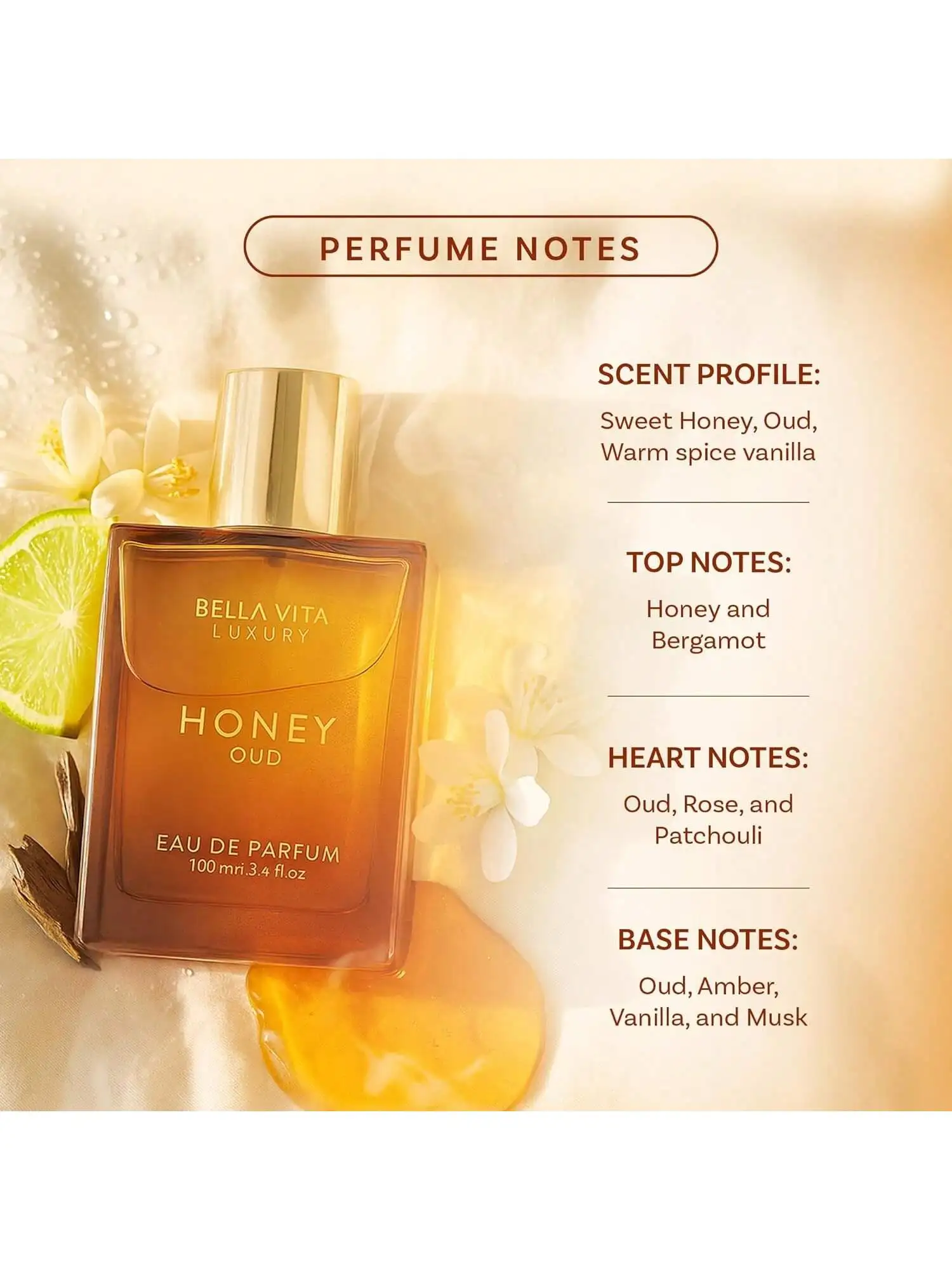 Bella Vita Luxury Honey Oud Eau De Parfum 3.4oz-عطور جديدة مثالية لنزهات العطلات والهدايا