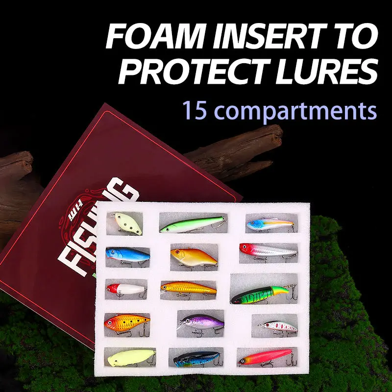 WEIHE 15pcs  Various Bait Kits Hard Lure Kit  Hard Fishing Bait Combo Fishing Lure Christmas Gift Box