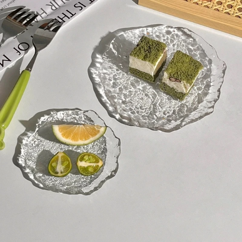 Japanese Crystal Glass Plates, High Aesthetic Tableware and Plates, Sushi Dishes, Rectangular Plates, Dessert Fruit Plates