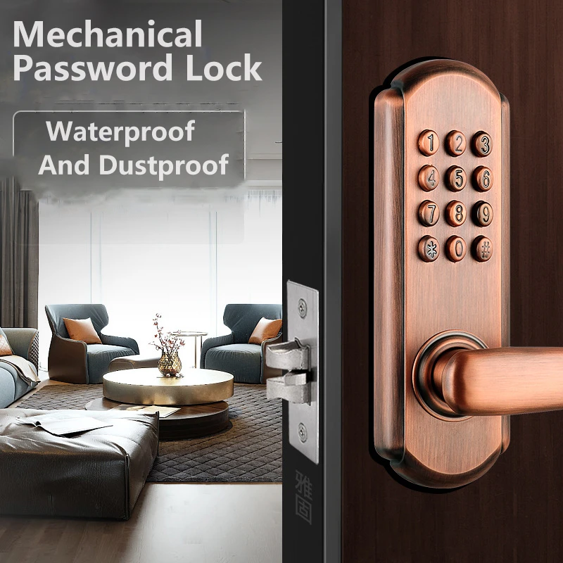 Waterproof Mechanical Digital Door Lock Push Button Keypad Keyless Code Combination Lock Set Intelligent Smart Door Lock