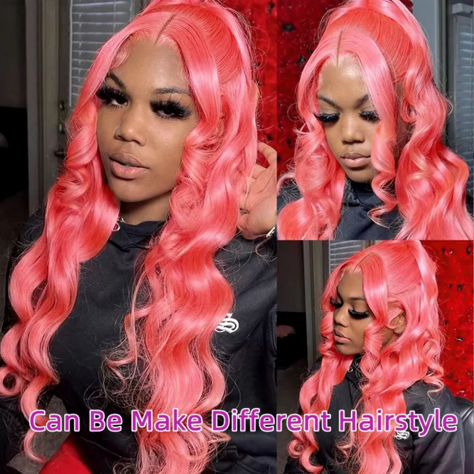 13X6 Pink Lace Front Wig Human Hair 100% Body Wave Transparent Hd Lace Frontal Colored Wig 13X4 30 Inch Brazilian Wigs For Women