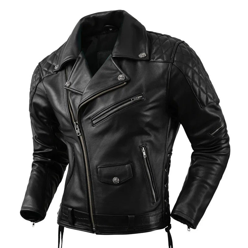 Style Korean Motorcycle Clothing Natural Cowhide Leather Jacket Men's Motor Biker Clothes Riding Slim