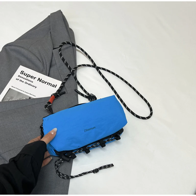 Japanese Waterproof Nylon Sport Lightweight Crossbody Bag Bright Color Zipper Small Square Bag Casual Hiking Outdoor Bag Unisex
