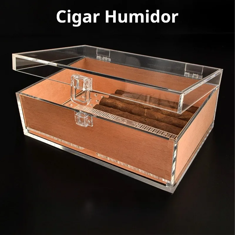 

Spanish Cedar Humidor with Humidifier, Large Capacity Acrylic Cigar Case for Aging, Transparent Storage Box