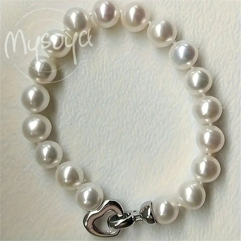 

MYSOYA Freshwater Pearl Bracelet & Necklace Set 8-9mm Pearls Gift Box Gift for Her Wedding Christmas Anniversary New Year Gift