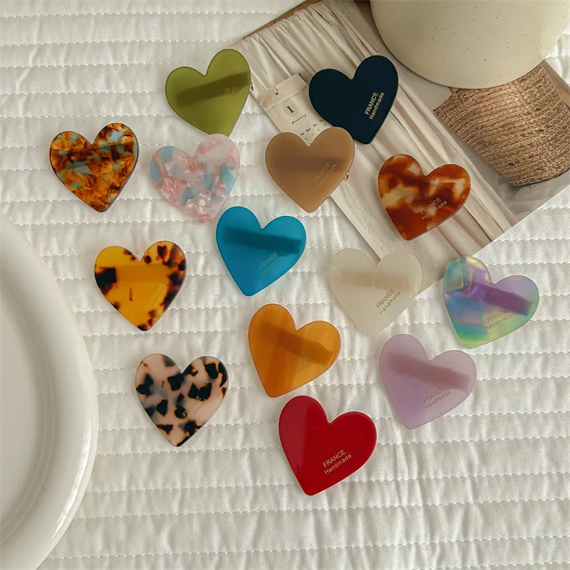 

2 шт., корейская версия, маленькая заколка для волос из ацетата цвета сердца, милая заколка с боковой челкой в виде сердца, зажим в виде утконоса, аксессуары для волос, головные уборы, заколка для волос
