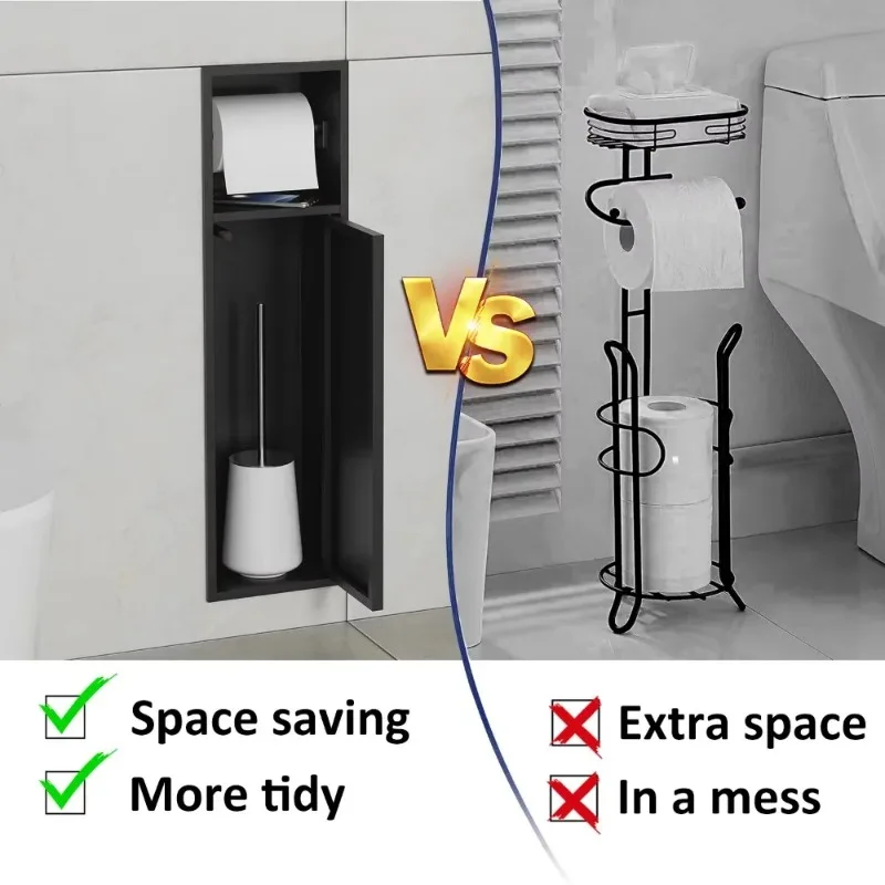 Paper Roll Holder Toilet Brush Niche Wall Embedded 304 Stainless Steel with Bathroom Locker