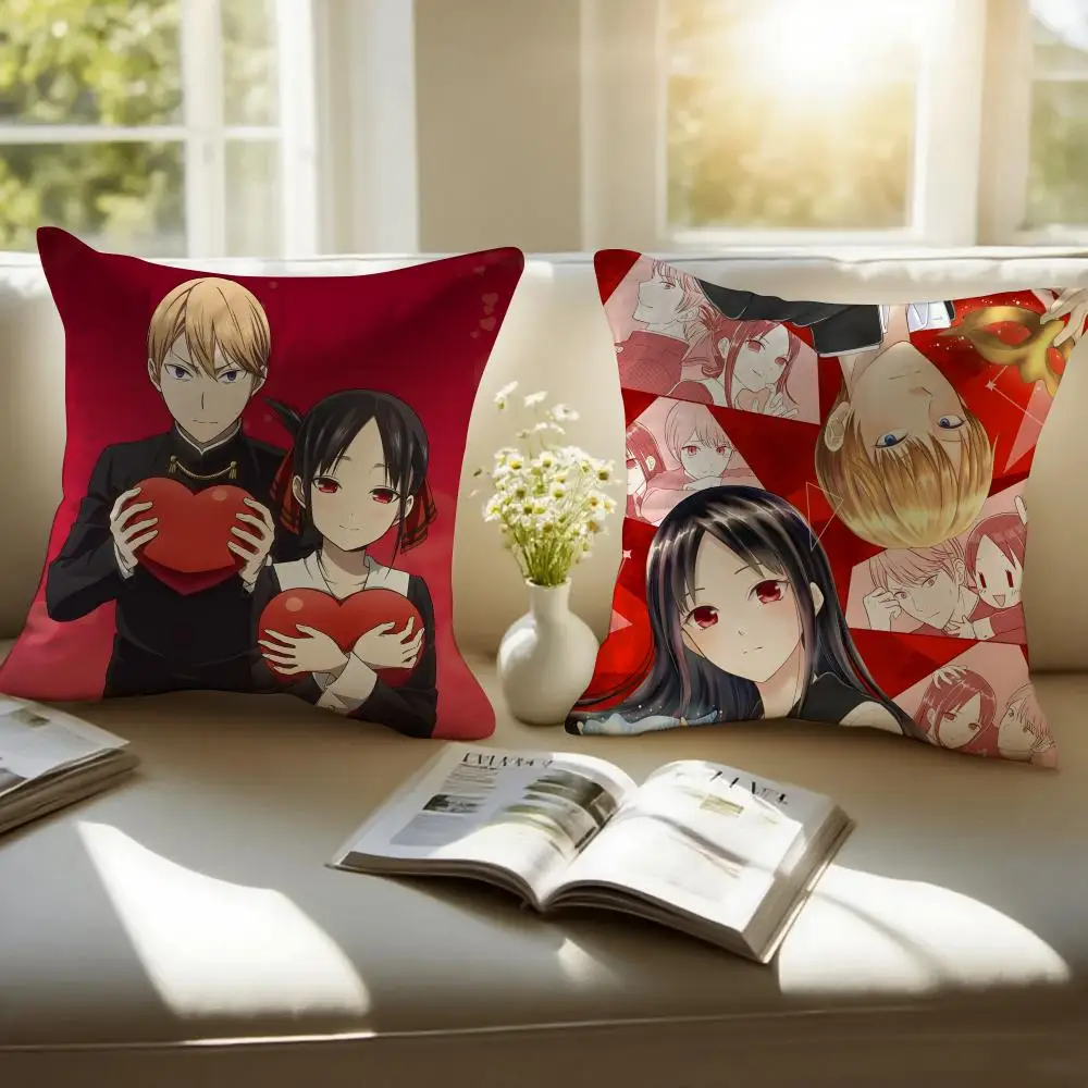 Cute Romance Anime K-Kaguya-sama Love Is War Cushion Cover Pillowcase Anti-dustmite Invisible Zipper Short Plush Sofa Cushion