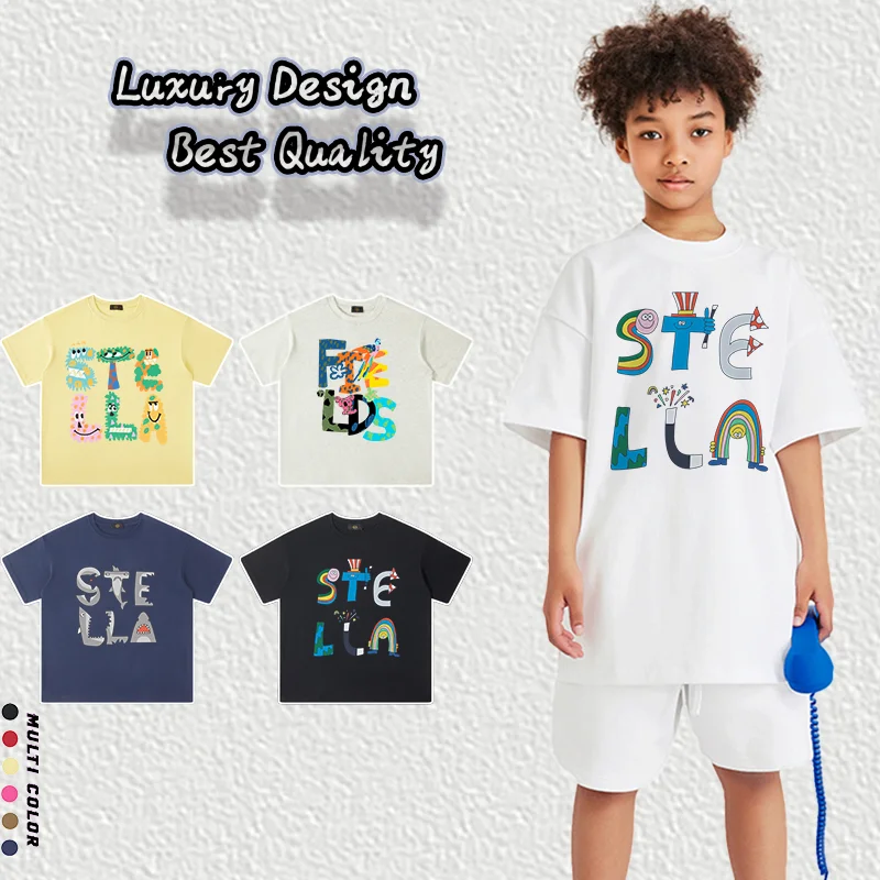 Cute Fun Prints T-shirt Baby Boys Summer Clothes Kids Short sleeve Cotton Tops Cartoon Dinosaur Shark Letter Tees Child Clothing