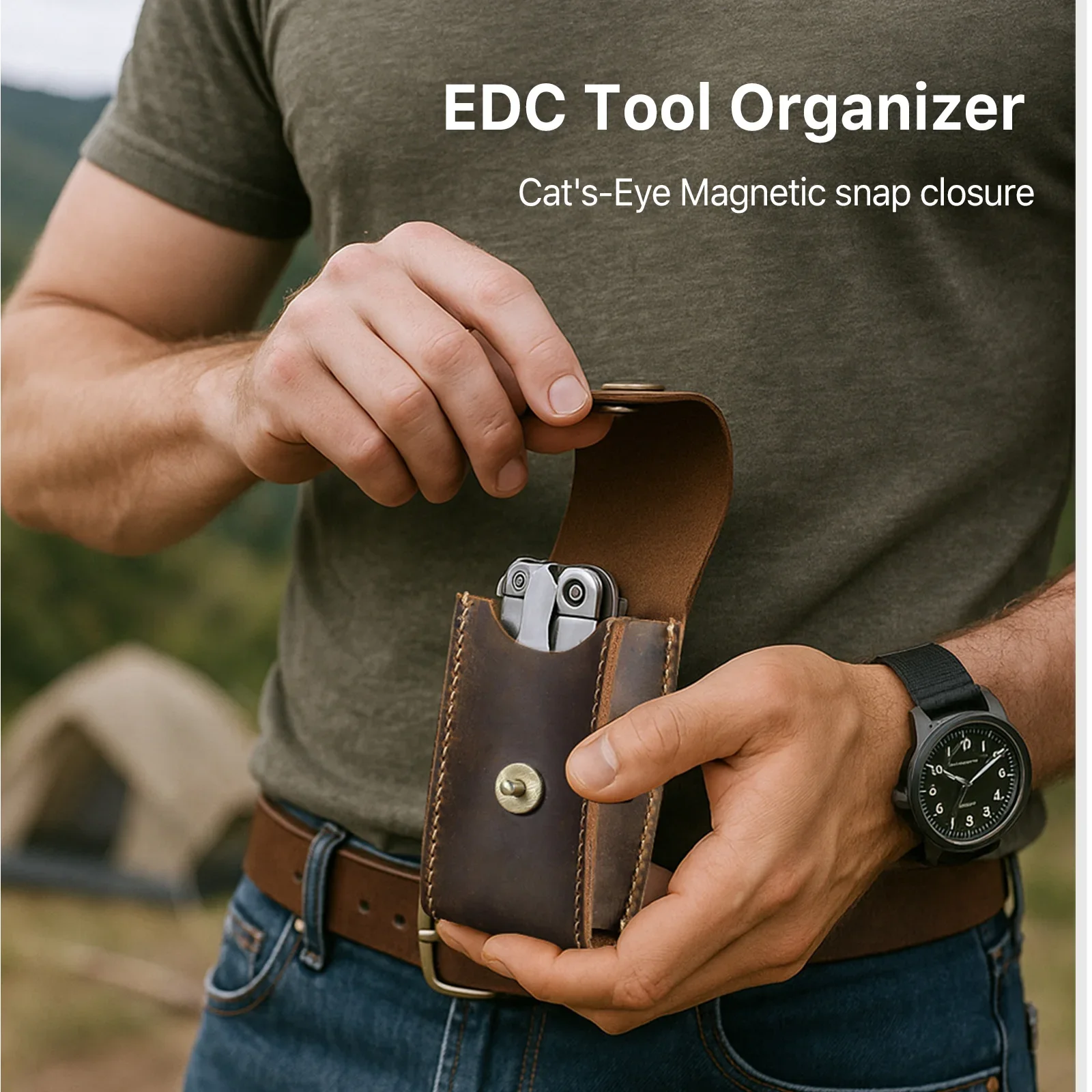 

Genuine Leather EDC Organizer Sheath Handmade Tactical Tool Mini Pouch Holster with Belt Clip Storage Bag