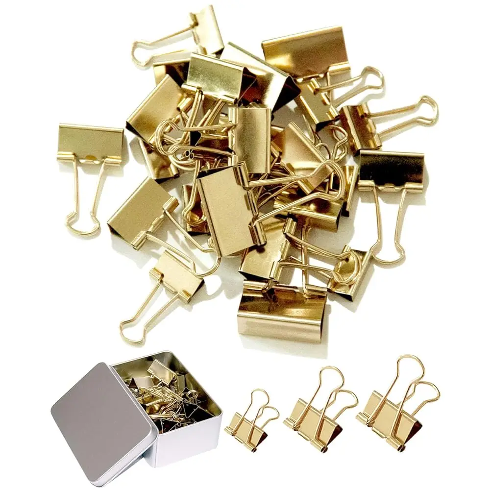

Набор зажимов для бумаги 0.75/1/1.25 дюйма, 25 штук - Золотистые зажимы для офиса и дома