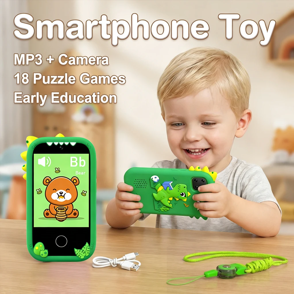 子供用スマートフォントイ、18種類のパズルゲーム、カメラ、mp3プレーヤー搭載、男の子女の子向け学習用携帯電話、誕生日やクリスマスのプレゼントに最適