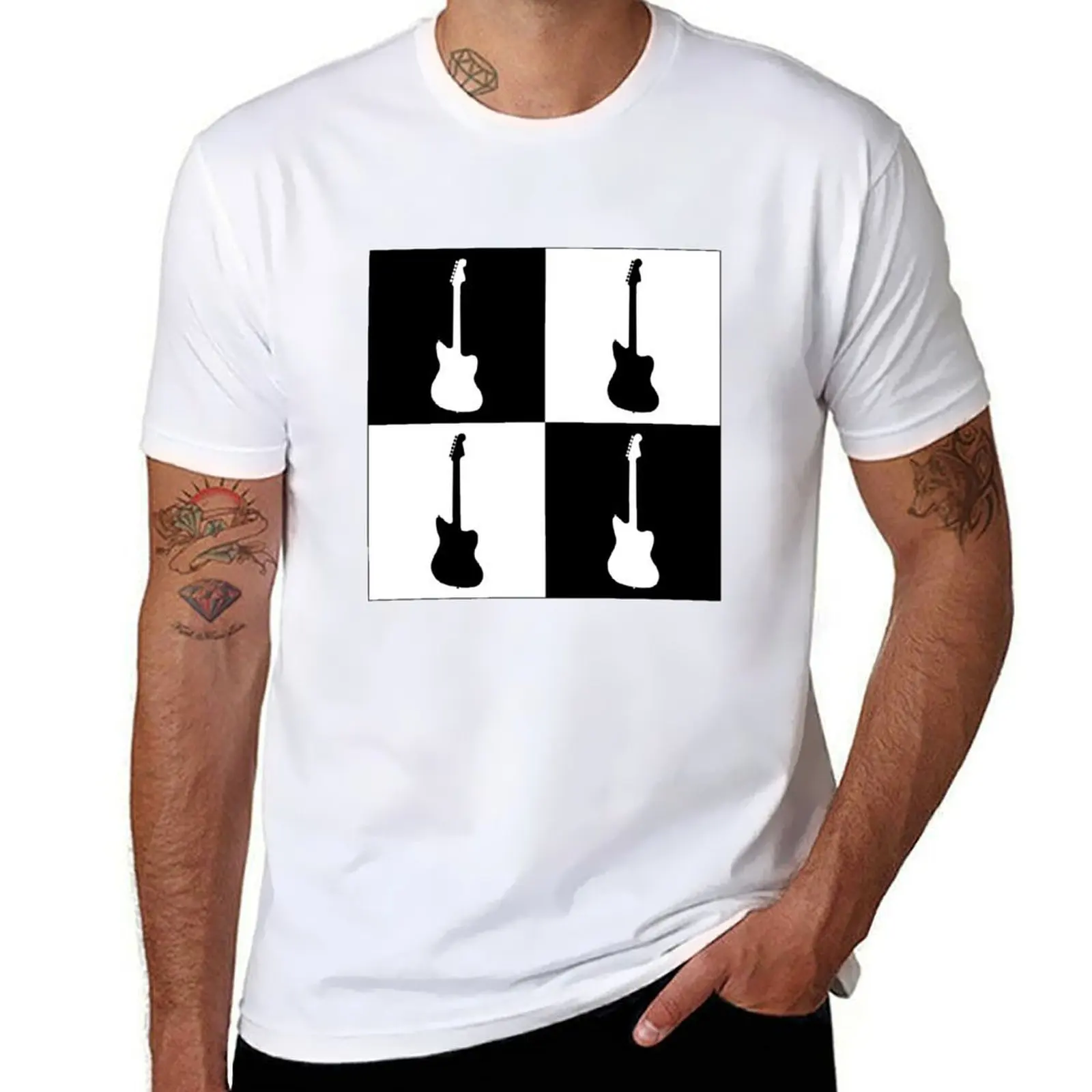 Camiseta con patrón de silueta de Jazzmaster (monocromo), camiseta de anime, camisetas para hombre, paquete de camiseta blanca