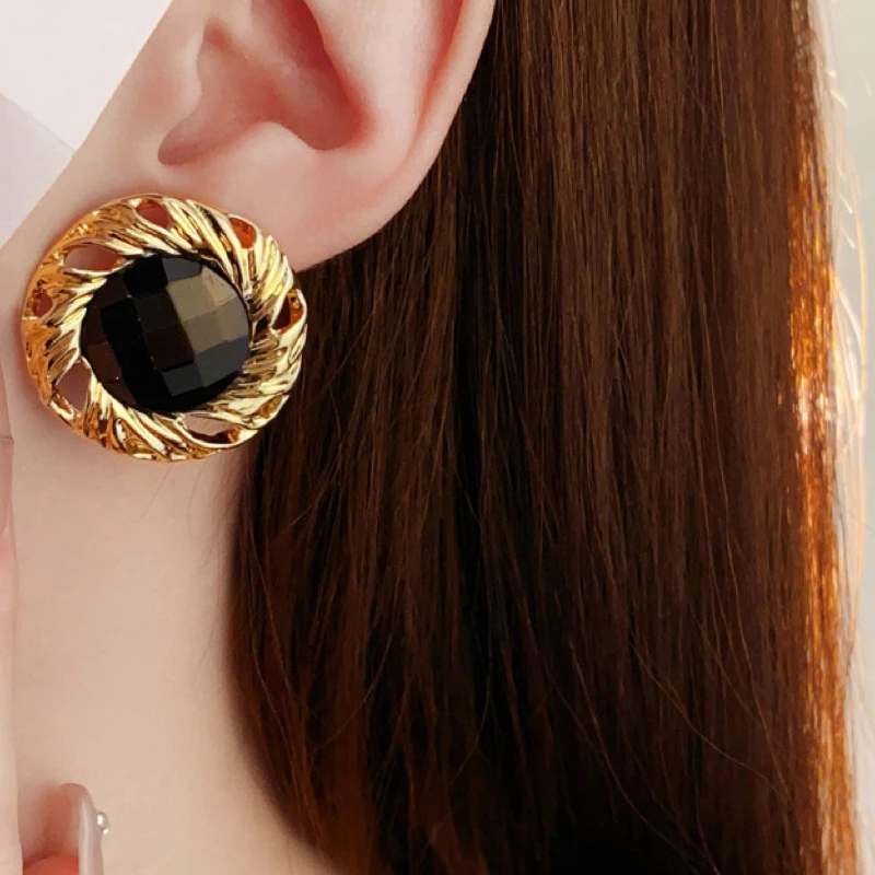 Rhinestone Metal Round Fold Swirl Stud Earrings for Women