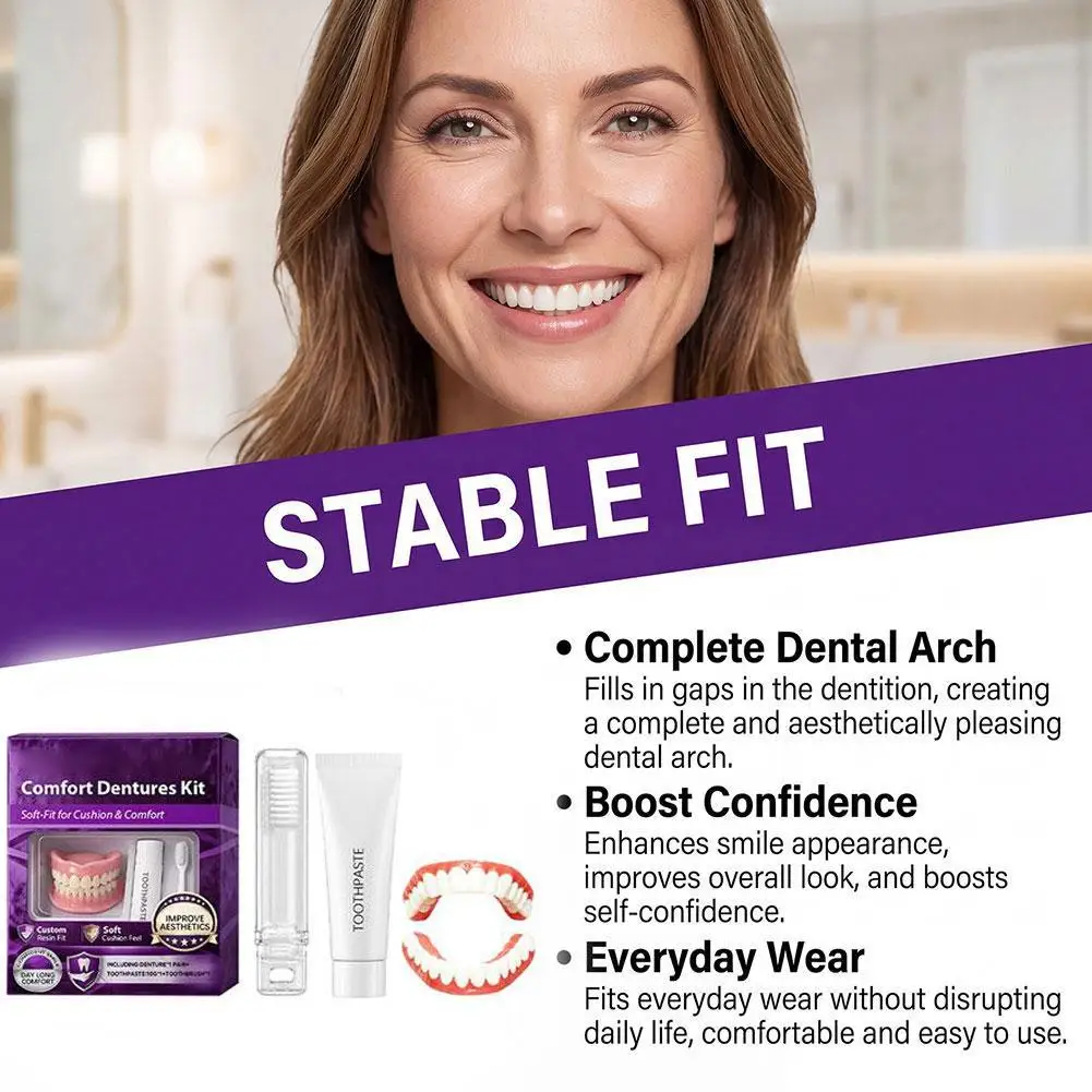 Adult Full Set Silicone Dentures Natural Upper Lower False Teeth Soft Comfort Fit Instant Smile Oral Cosmetic Accessories 2026