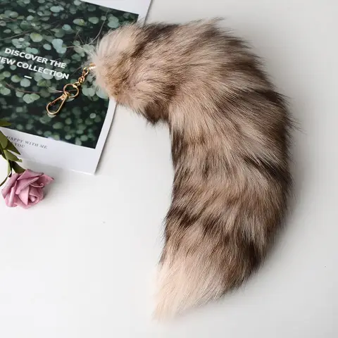 Chain Tail Fox Keychain 2024 New Fashion Fox Tail Keychain Wolf Tail Fur Tassel Bag Tag Black And Brown Pom Pom Charm Keyring Holder Strap Chain Gifts