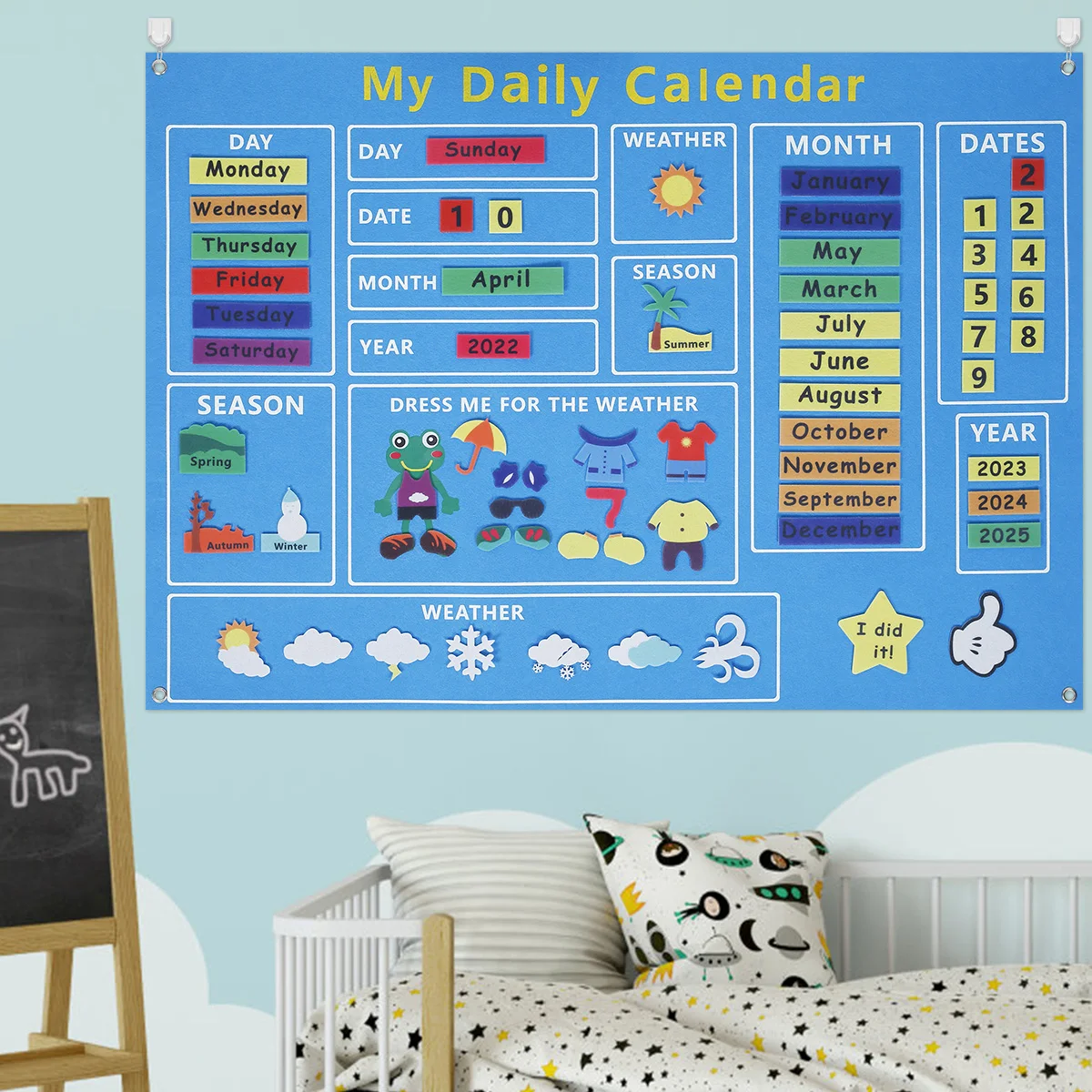 Daily Calendar Felt-Board for Toddlers 00x70cm Today Calendar Chart Hanging Board for Wall Date Weather Season Month Learning