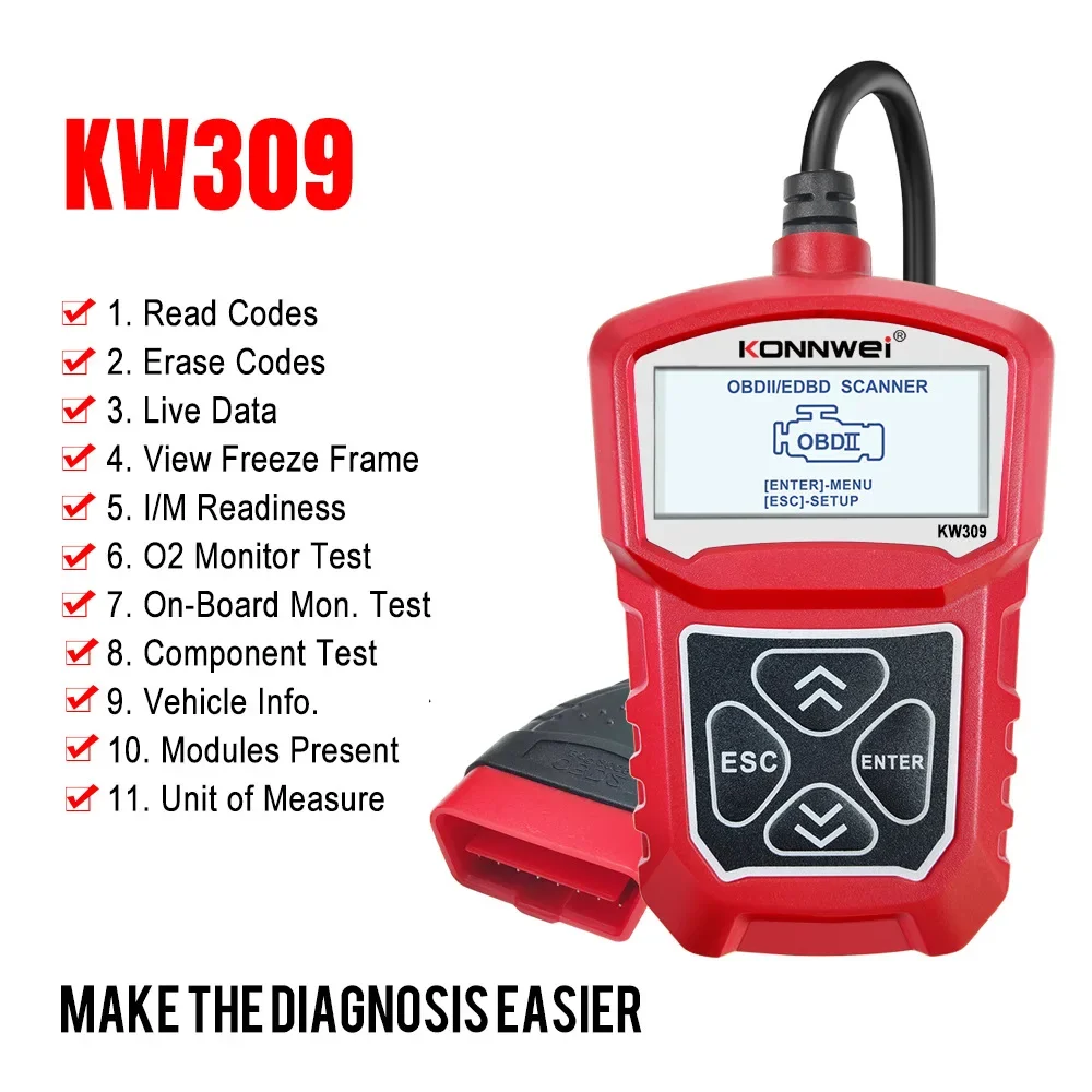 KONNWEI KW309 MS309 OBD2/EOBD Car Scanner, Automotive Fault Code Reader with Car Battery Testing Function
